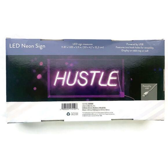 Elements LED Neon Hustle Light-Up Sign Clear Acrylic Hot Pink New & Unopened - Picture 8 of 8